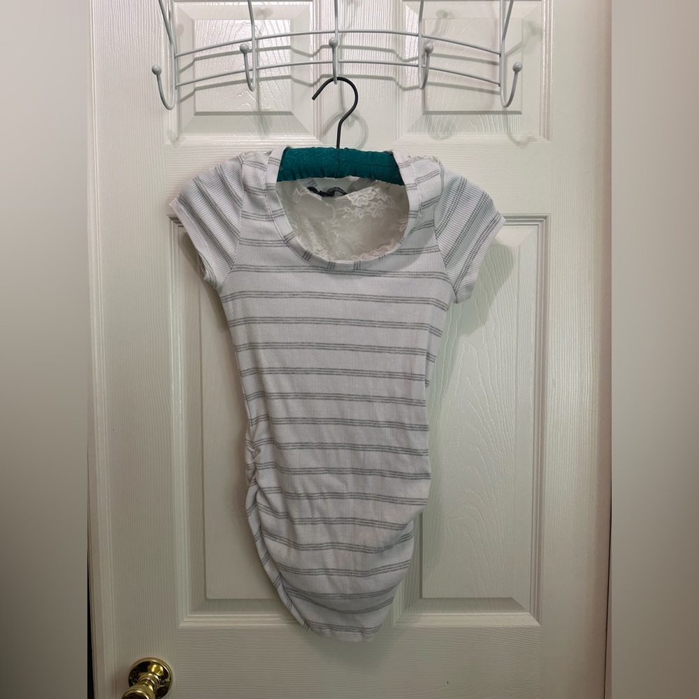 Y2k striped lace back wrenched side tee